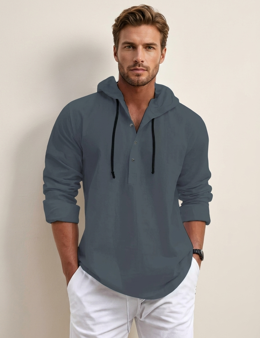 Hooded Casual Henley Shirt - Felix