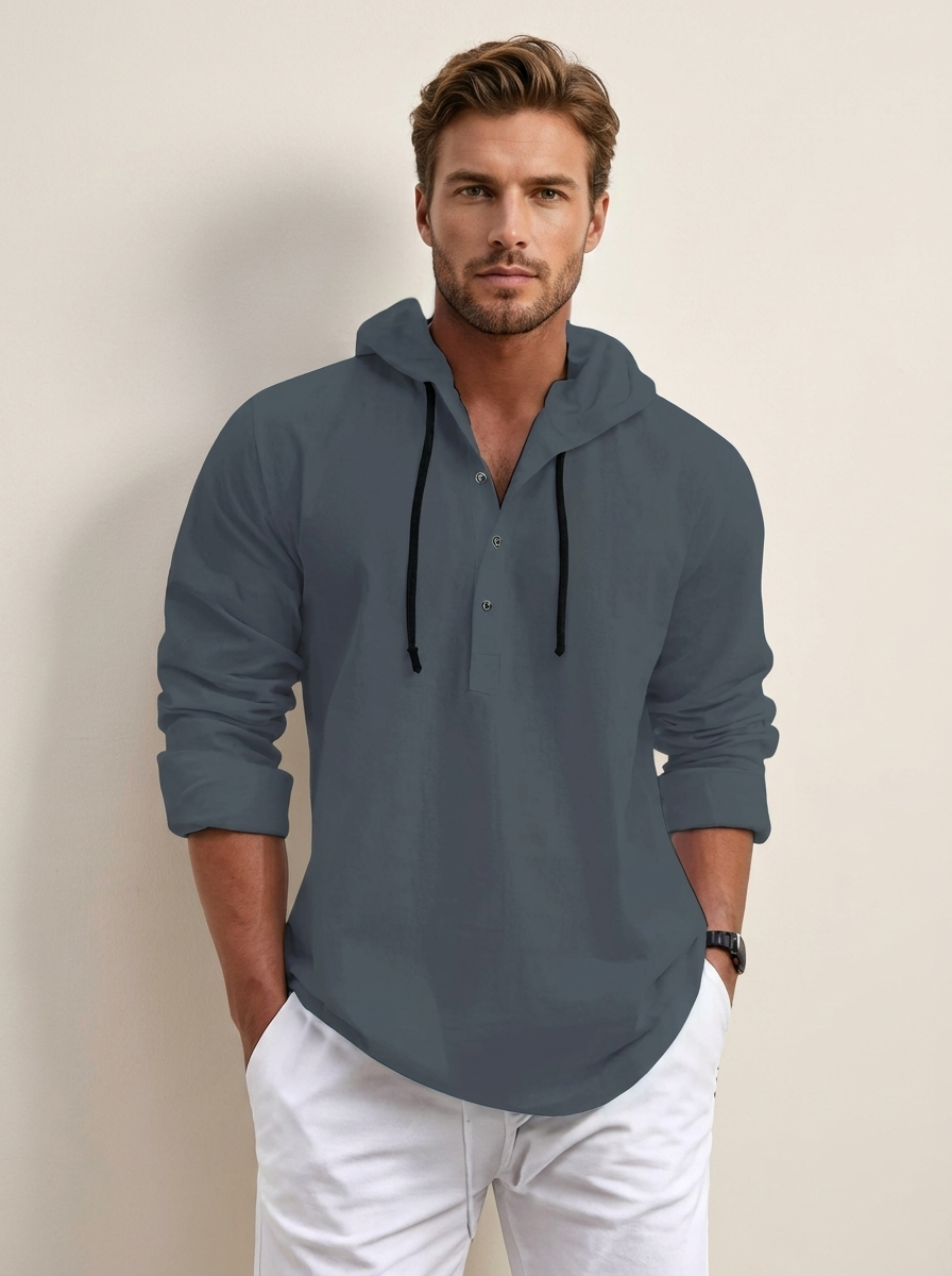 Hooded Casual Henley Shirt - Felix