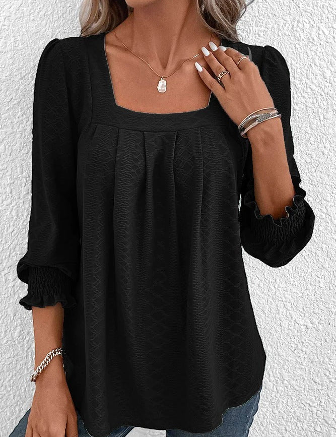 Jacquard Blouse with Square Neckline - Nicole