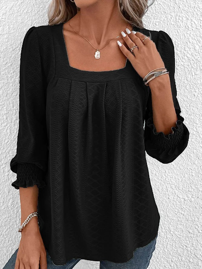 Jacquard Blouse with Square Neckline - Nicole