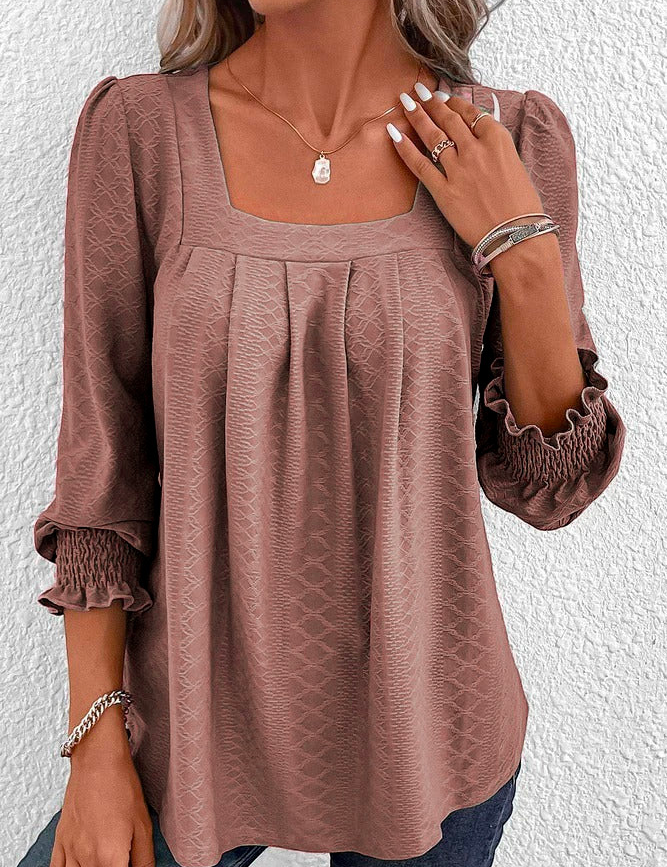 Jacquard Blouse with Square Neckline - Nicole