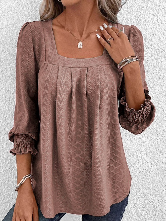 Jacquard Blouse with Square Neckline - Nicole