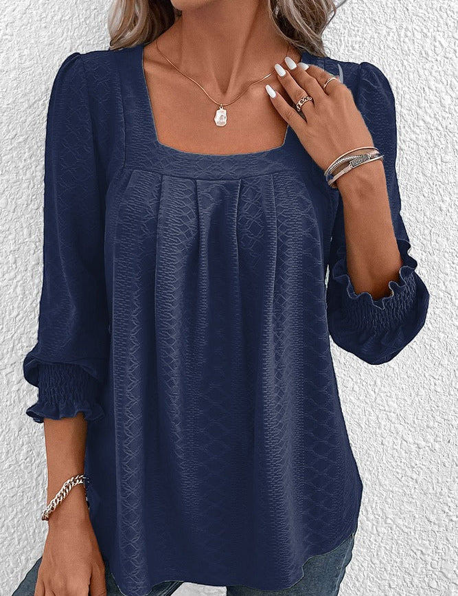 Jacquard Blouse with Square Neckline - Nicole