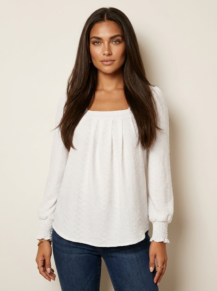 Jacquard Blouse with Square Neckline - Nicole