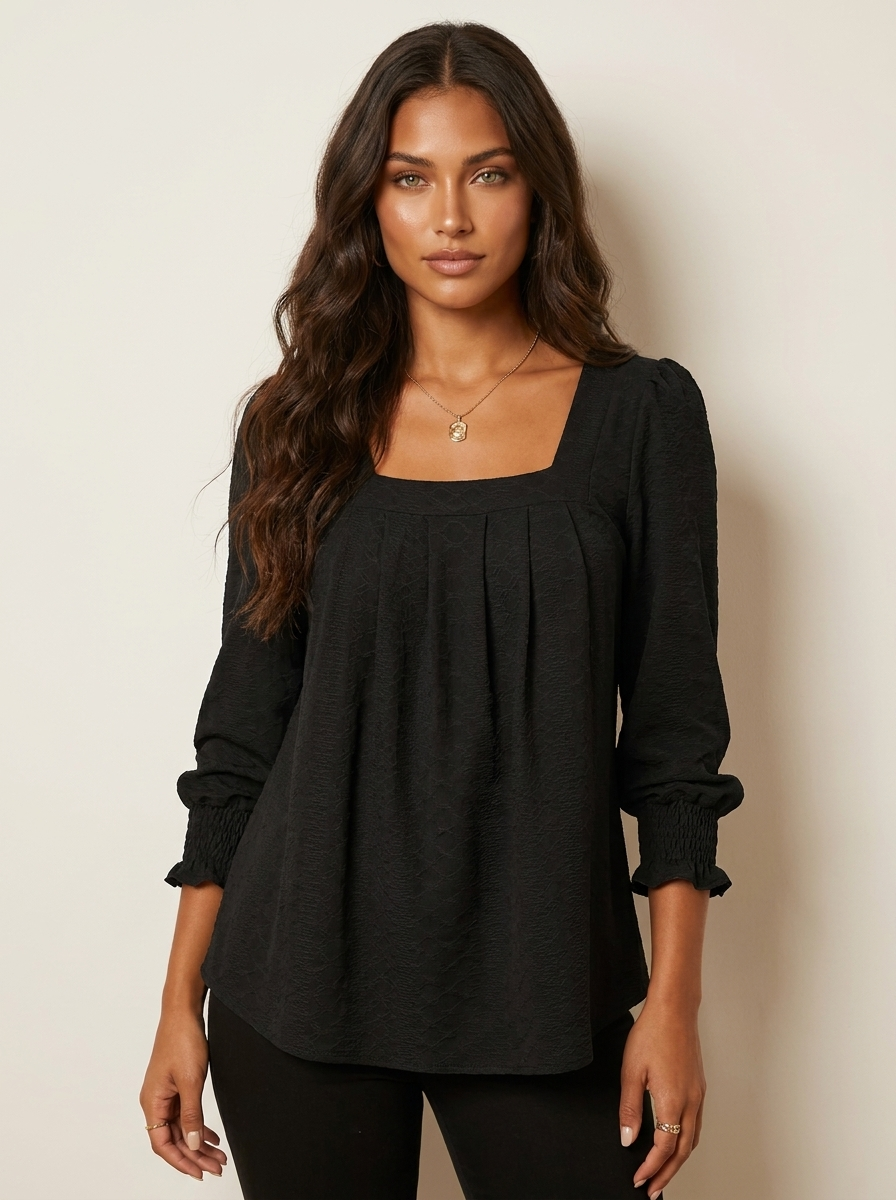 Jacquard Blouse with Square Neckline - Nicole