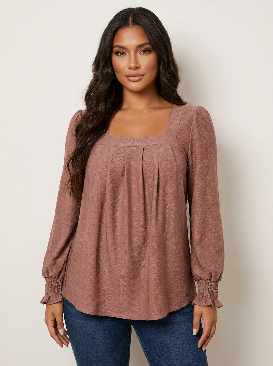 Jacquard Blouse with Square Neckline - Nicole