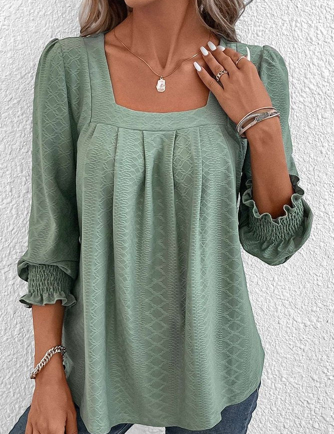Jacquard Blouse with Square Neckline - Nicole