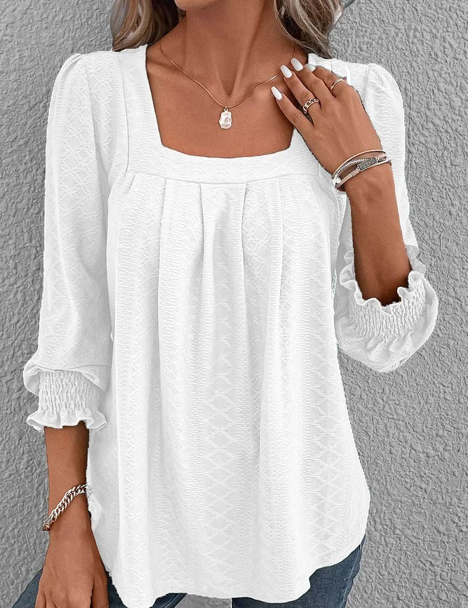Jacquard Blouse with Square Neckline - Nicole