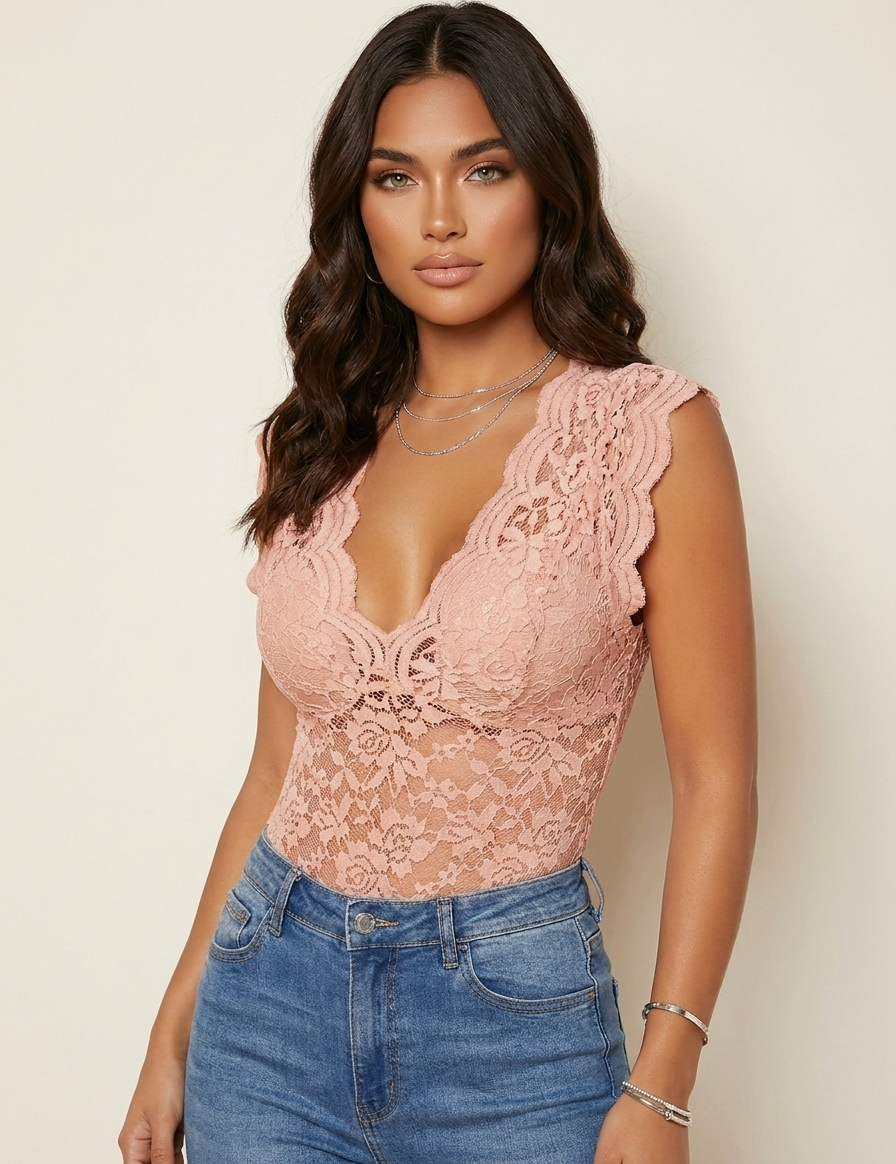 Lace V-Neck Bodysuit Top - Amélie