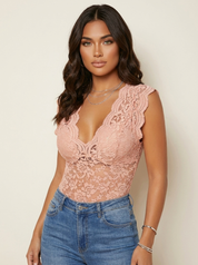 Lace V-Neck Bodysuit Top - Amélie