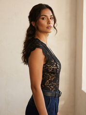 Lace V-Neck Bodysuit Top - Amélie