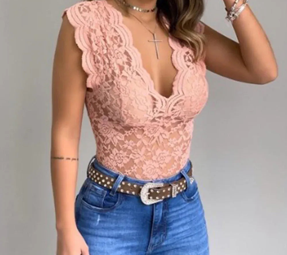 Lace V-Neck Bodysuit Top - Amélie