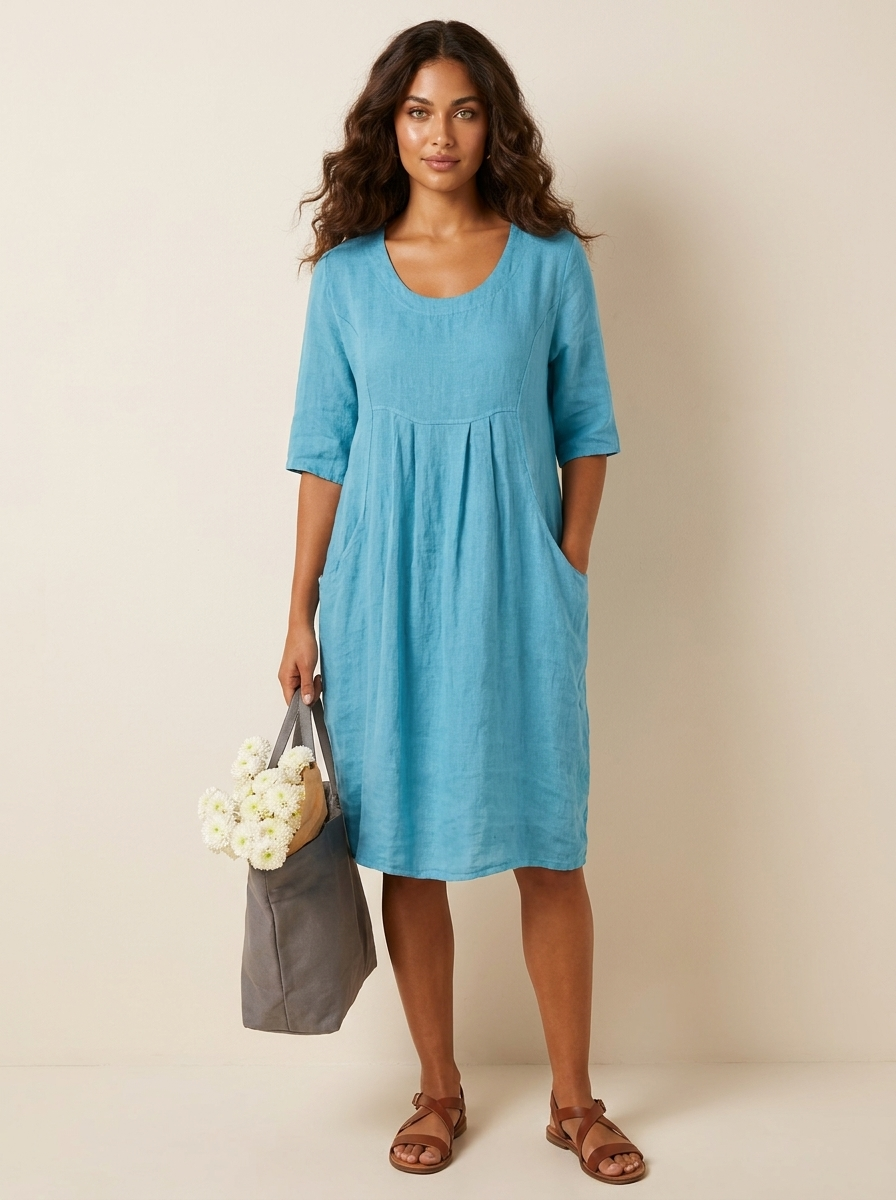 Lightweight linen-look dress with pockets - Nora
