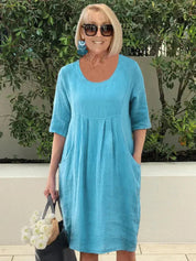 Lightweight linen-look dress with pockets - Nora