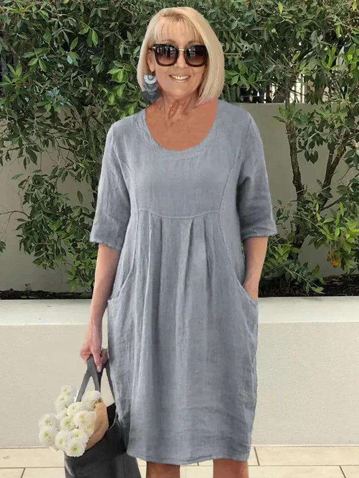 Lightweight linen-look dress with pockets - Nora