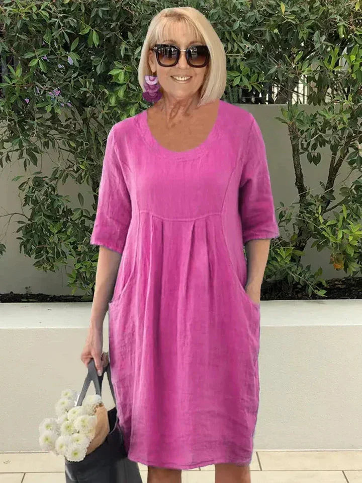 Lightweight linen-look dress with pockets - Nora