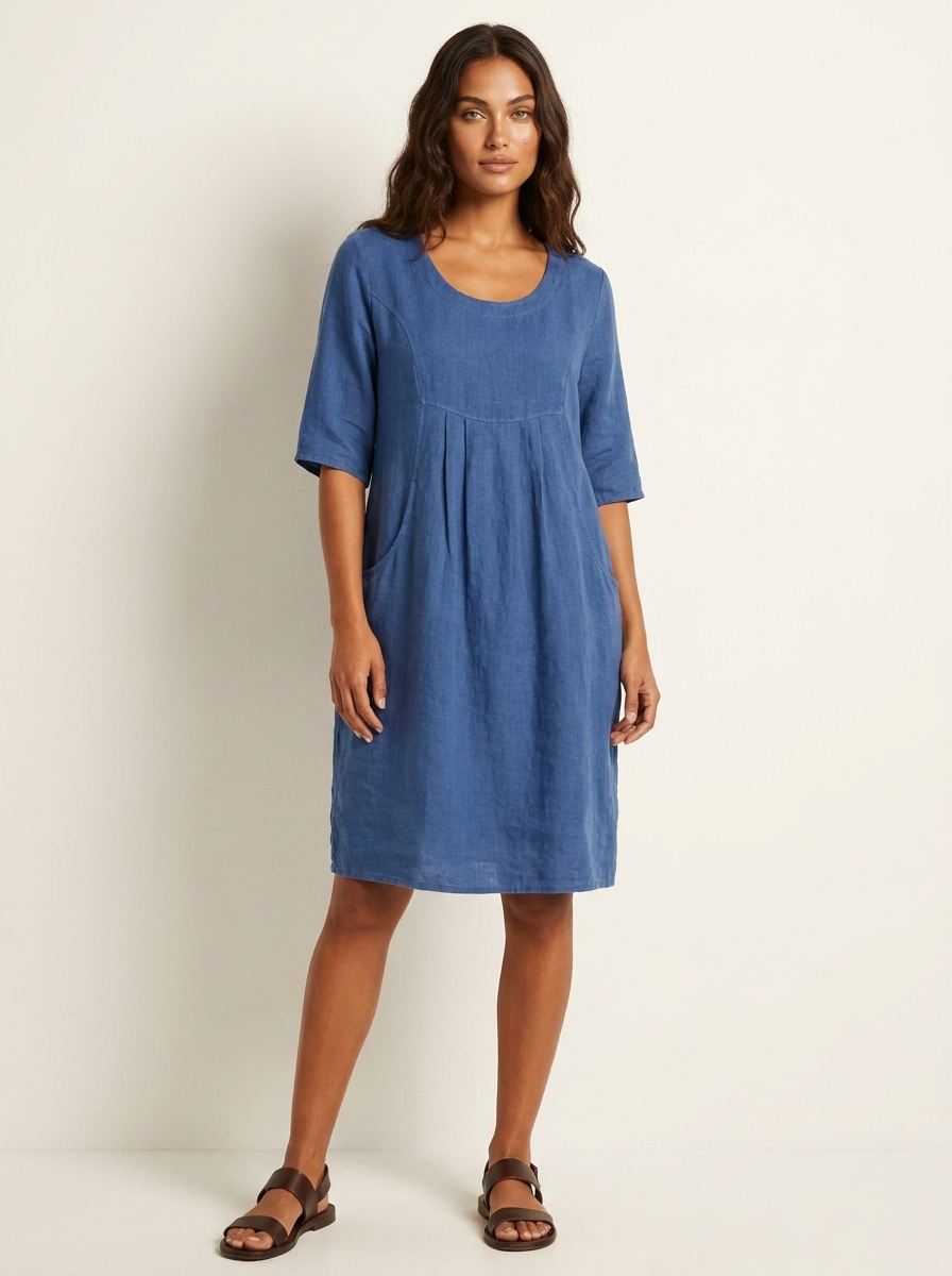 Lightweight linen-look dress with pockets - Nora