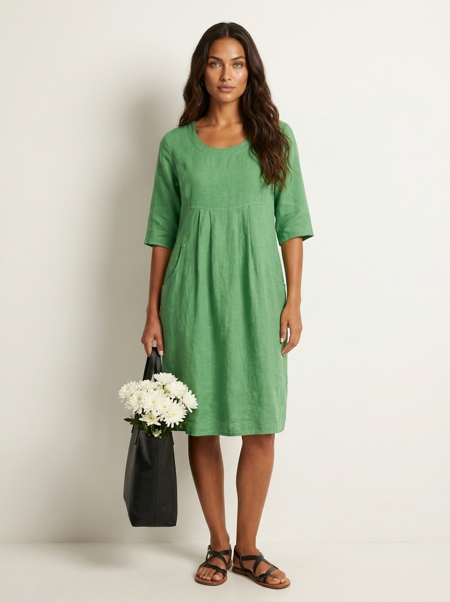 Lightweight linen-look dress with pockets - Nora