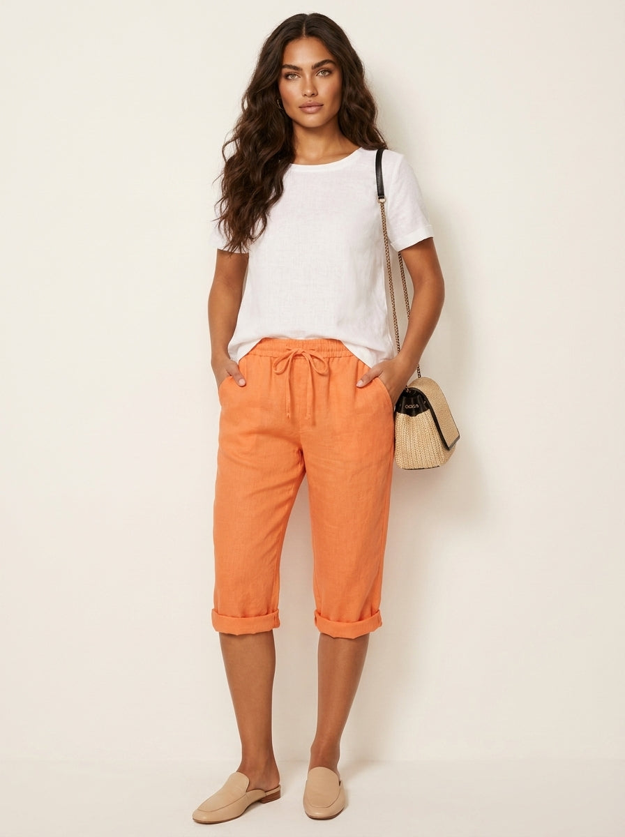 Linen Bermuda Shorts with Drawstring Waist - Nora