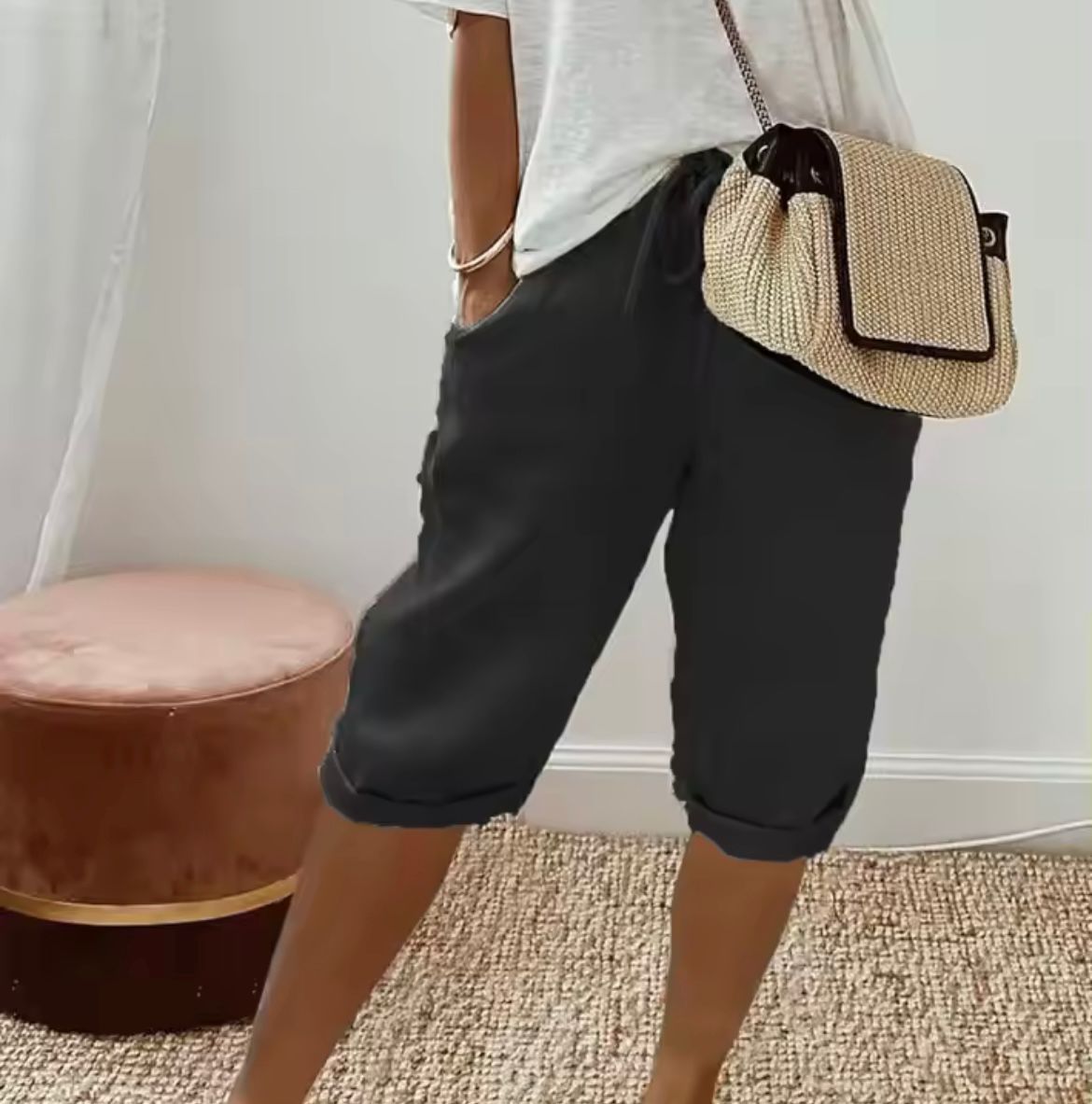 Linen Bermuda Shorts with Drawstring Waist - Nora