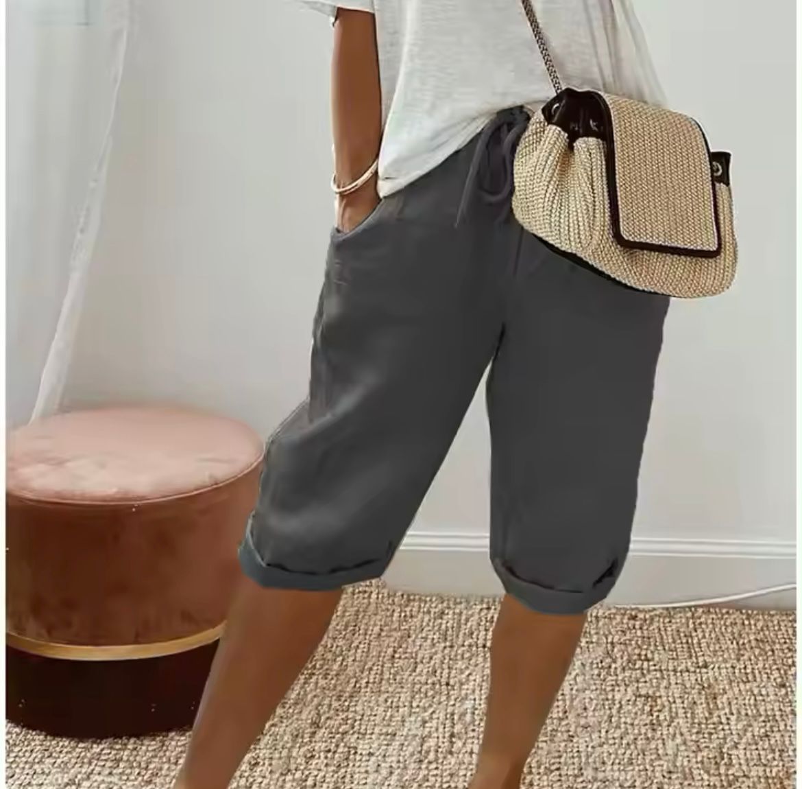 Linen Bermuda Shorts with Drawstring Waist - Nora