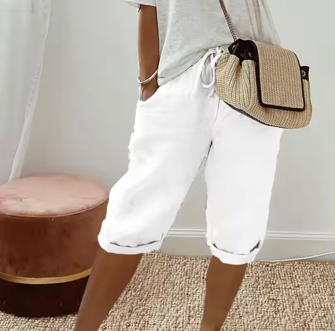 Linen Bermuda Shorts with Drawstring Waist - Nora