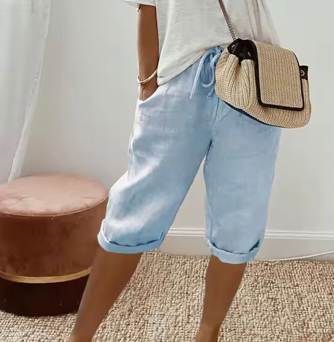 Linen Bermuda Shorts with Drawstring Waist - Nora