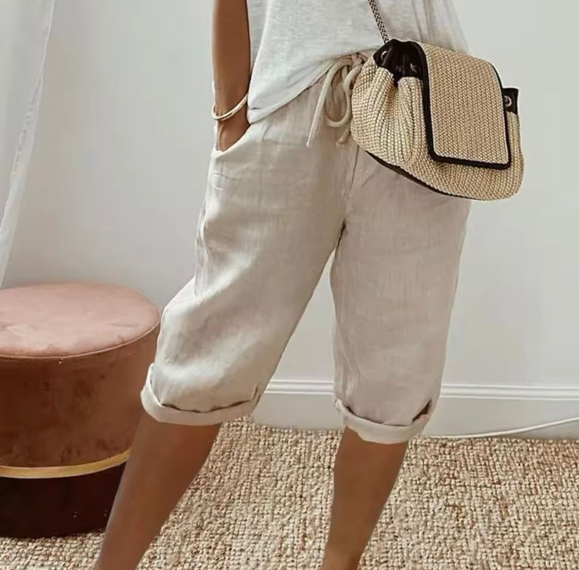 Linen Bermuda Shorts with Drawstring Waist - Nora