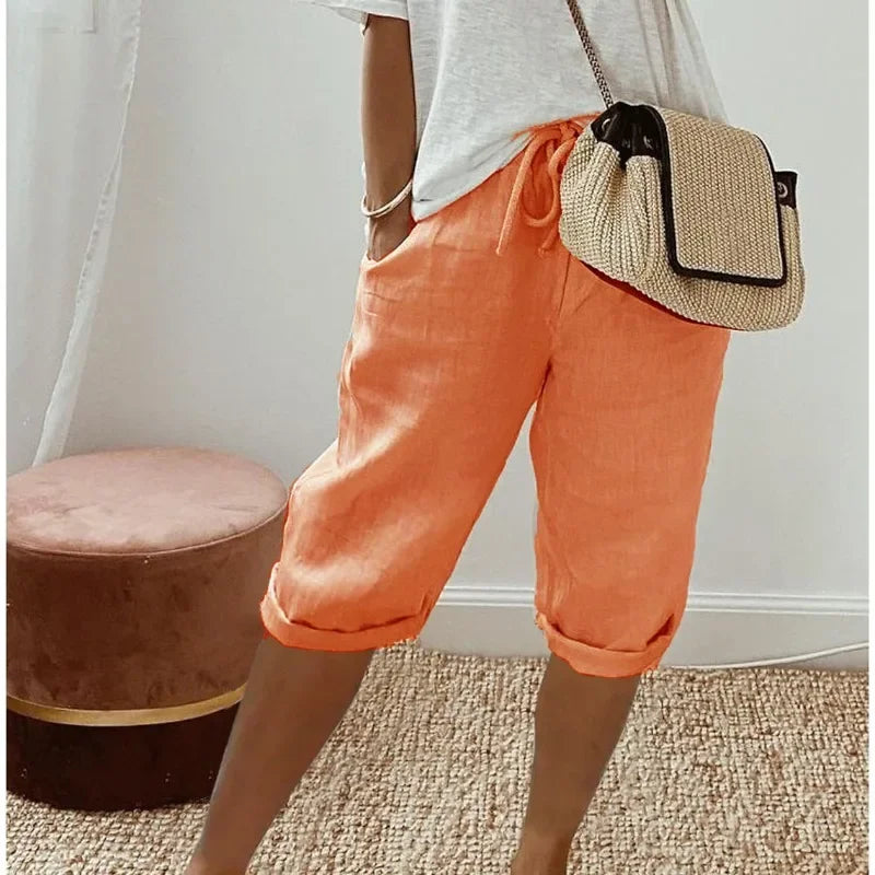 Linen Bermuda Shorts with Drawstring Waist - Nora