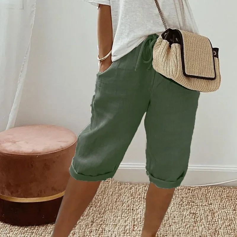 Linen Bermuda Shorts with Drawstring Waist - Nora
