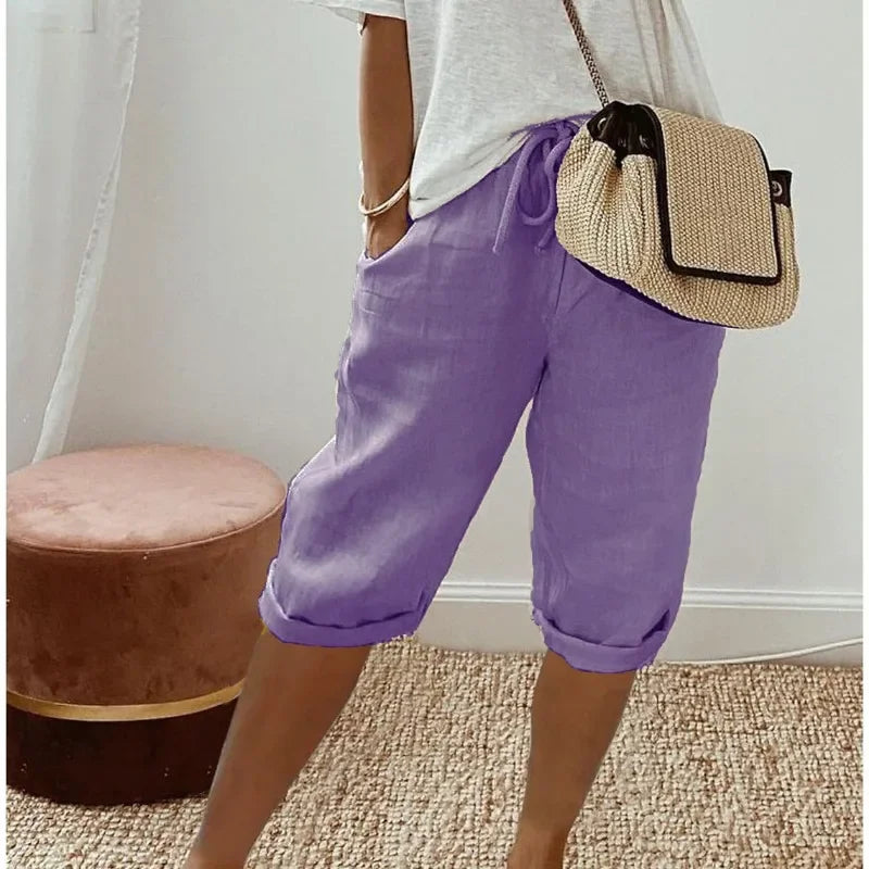 Linen Bermuda Shorts with Drawstring Waist - Nora