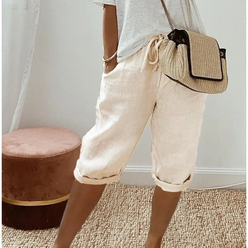 Linen Bermuda Shorts with Drawstring Waist - Nora