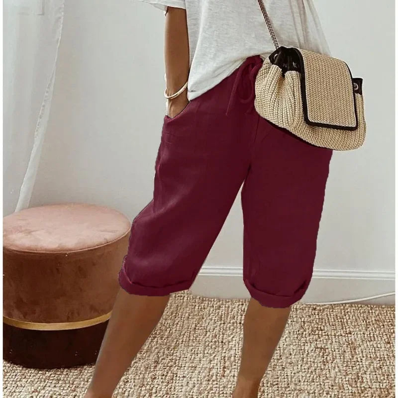 Linen Bermuda Shorts with Drawstring Waist - Nora
