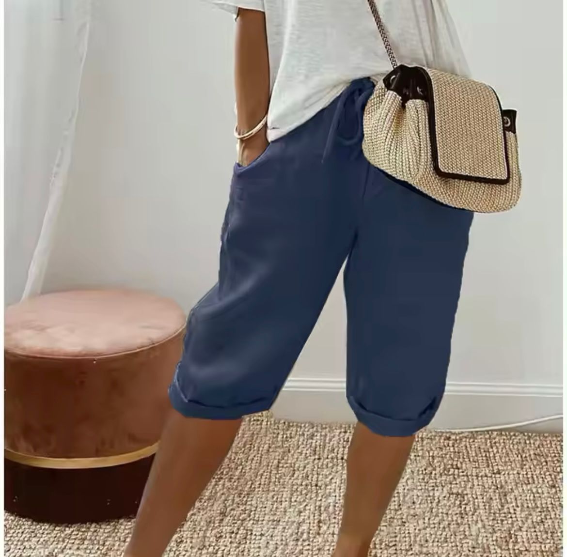 Linen Bermuda Shorts with Drawstring Waist - Nora