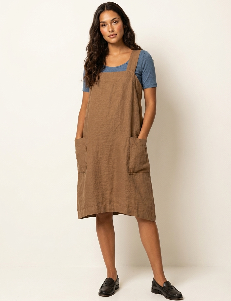 Linen Pinafore Dress with Pockets - Silvia