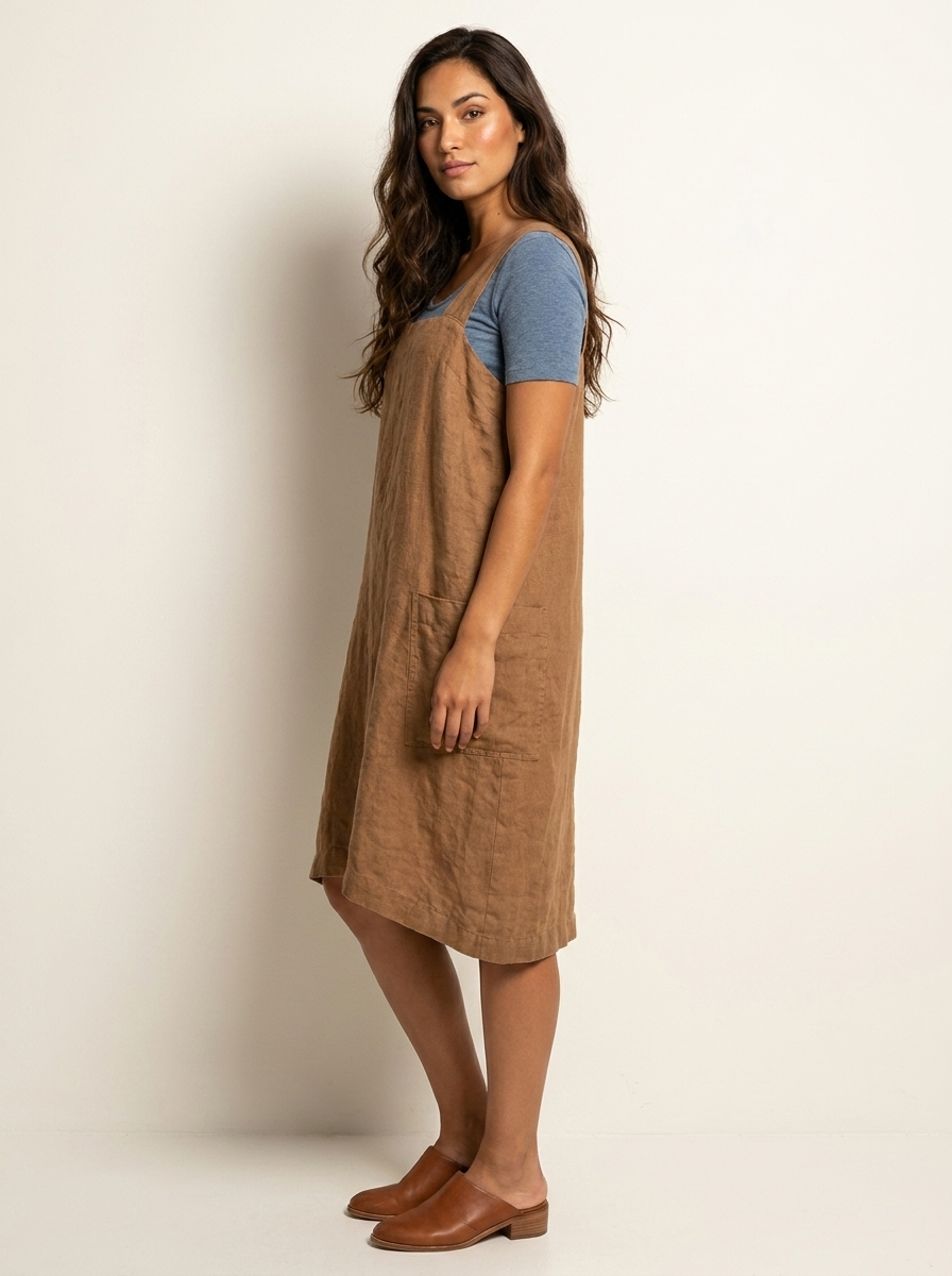 Linen Pinafore Dress with Pockets - Silvia