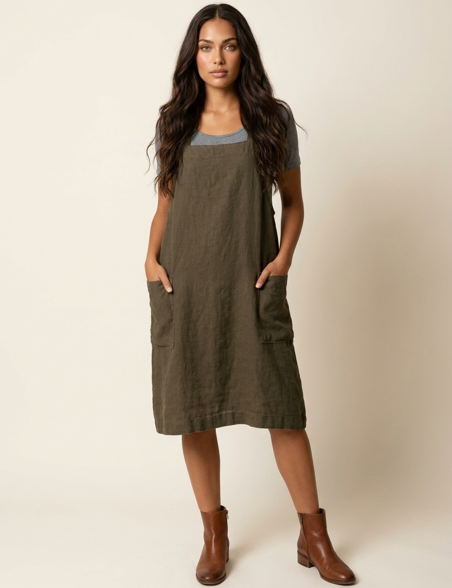 Linen Pinafore Dress with Pockets - Silvia
