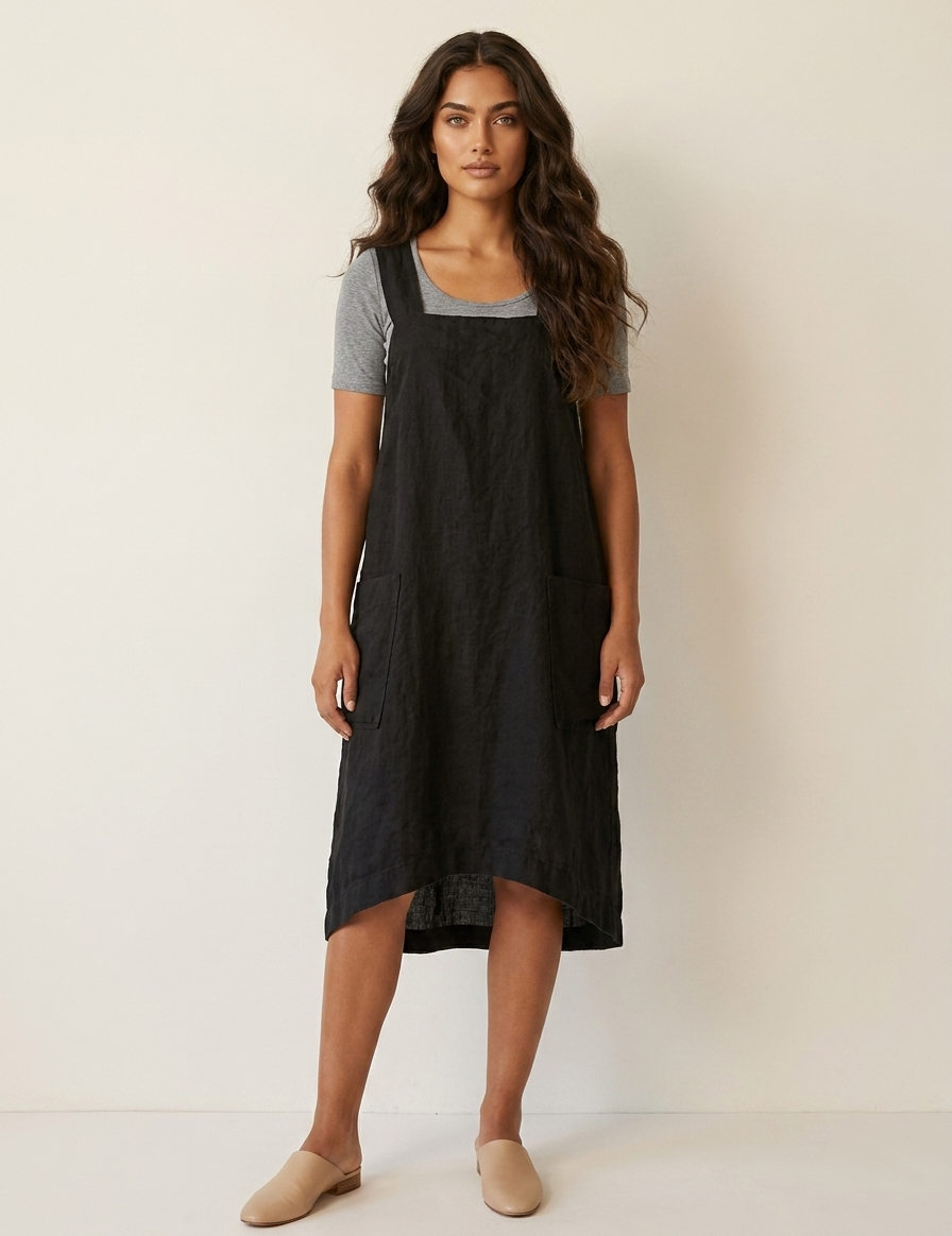 Linen Pinafore Dress with Pockets - Silvia