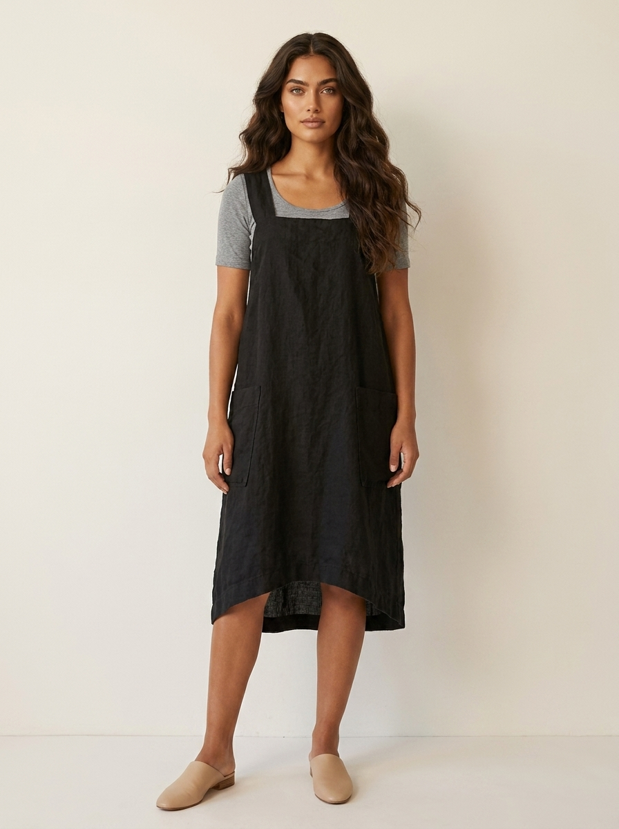 Linen Pinafore Dress with Pockets - Silvia
