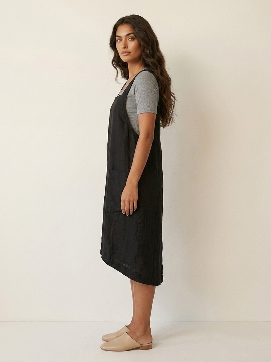 Linen Pinafore Dress with Pockets - Silvia