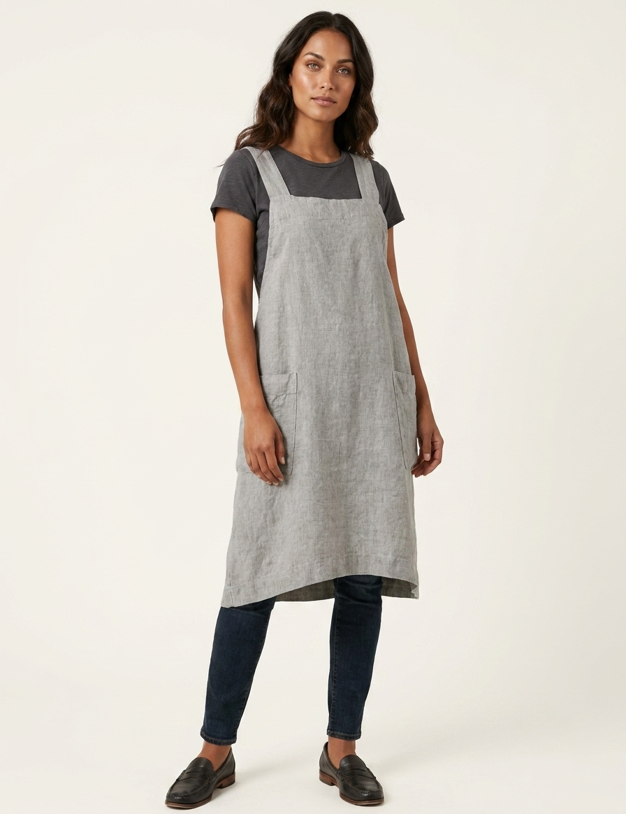 Linen Pinafore Dress with Pockets - Silvia