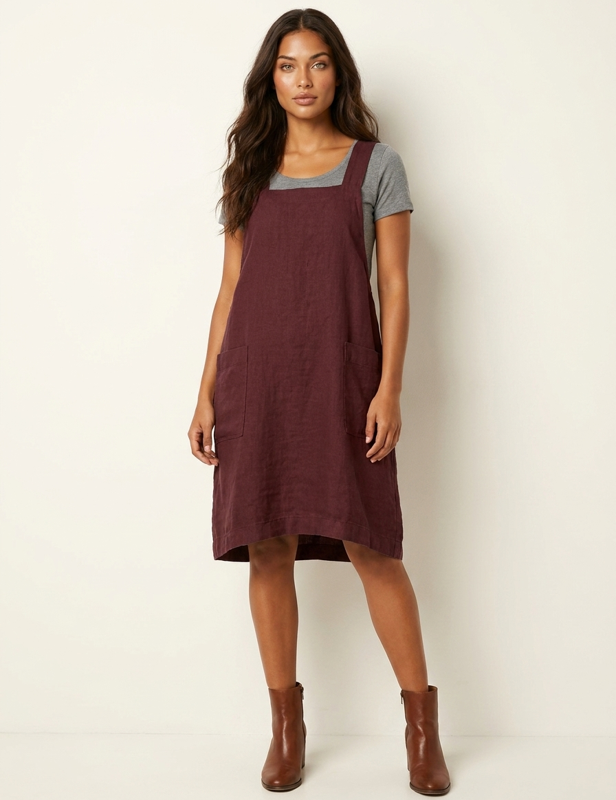 Linen Pinafore Dress with Pockets - Silvia