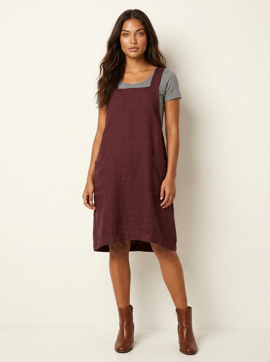 Linen Pinafore Dress with Pockets - Silvia