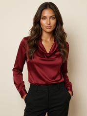 Luxe Satin Cowl Neck Blouse - Sophia