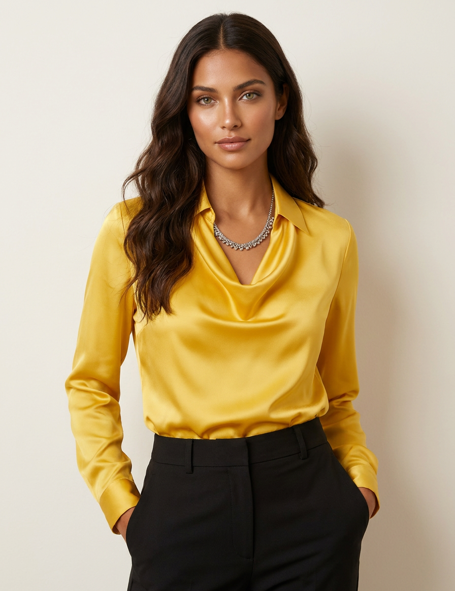 Luxe Satin Cowl Neck Blouse - Sophia