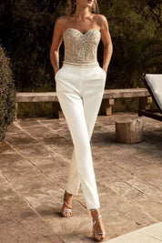 Luxury strapless jumpsuit with pearl details - Valentina