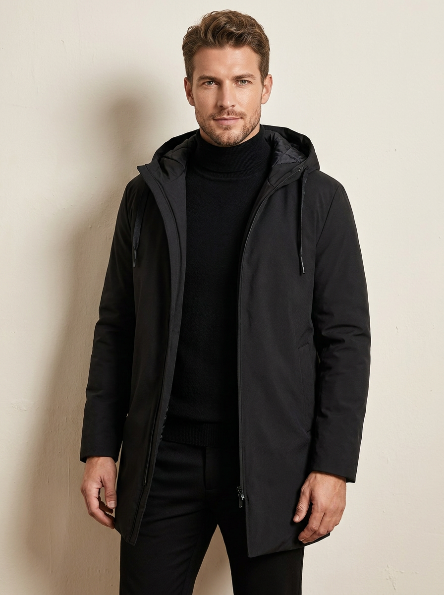 Men's Mid-Length Quilted Hooded Coat - Adrian