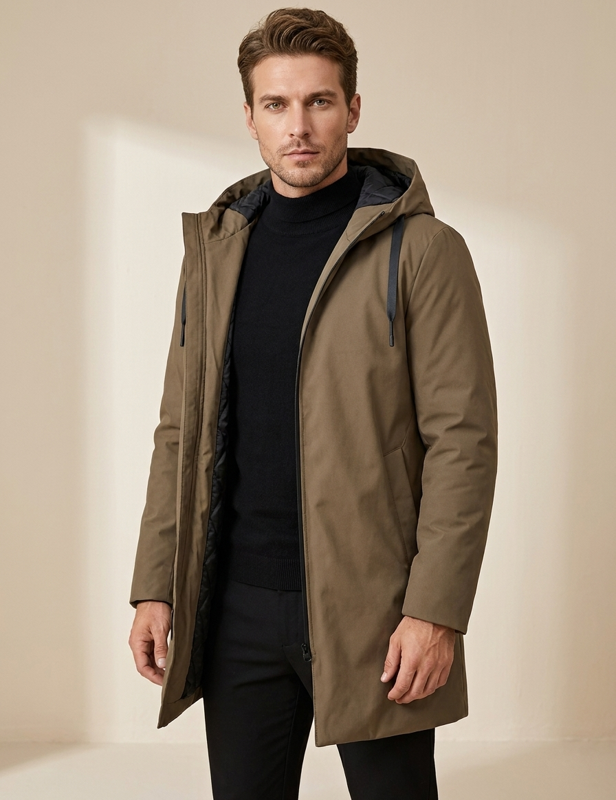 Men's Mid-Length Quilted Hooded Coat - Adrian