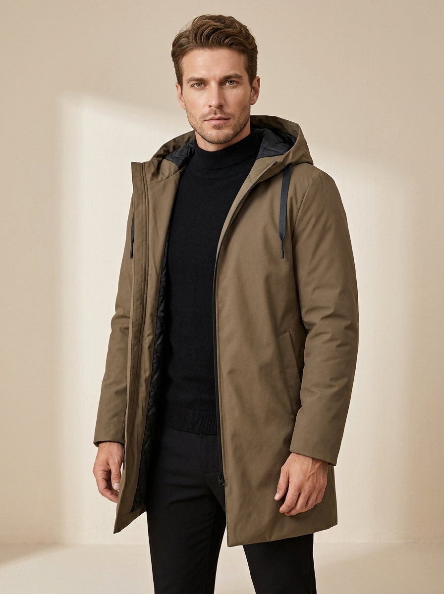 Men's Mid-Length Quilted Hooded Coat - Adrian
