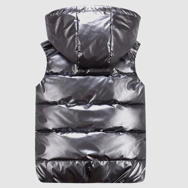 Metallic Hooded Puffer Vest - Logan